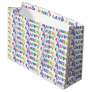 Grand Sac Cadeau Joyeuse Pâques colorée Whimsical Retro Typographie