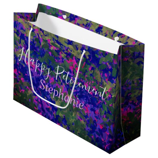Grand Sac Cadeau Joyeuse retraite Purple Blue Florals Peint à la ma (Devant Angle)