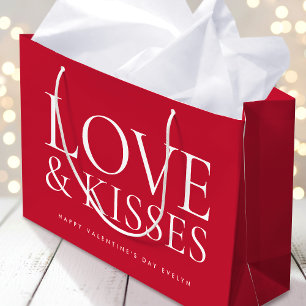 Grand Sac Cadeau Joyeuse Saint-Valentin Amour & Bisous Rouge
