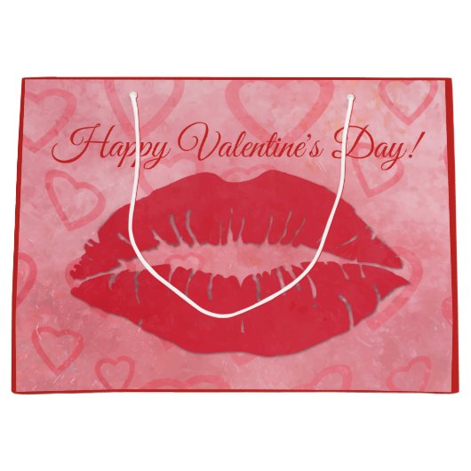 Grand Sac Cadeau Joyeuse Saint-Valentin Bisou (Devant)