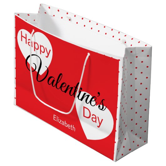 Grand Sac Cadeau Joyeuse Saint-Valentin Cœurs Points Nom (Devant Angle)