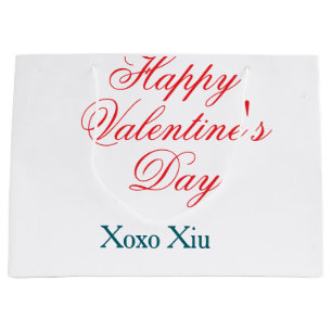 Grand Sac Cadeau Joyeuse Saint-Valentin rouge bleu xoxo amour nom