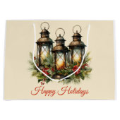 Grand Sac Cadeau Joyeuses fêtes Lanternes d'hiver (Devant)