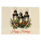 Grand Sac Cadeau Joyeuses fêtes Lanternes d'hiver (Dos)