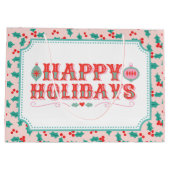 Grand Sac Cadeau Joyeuses fêtes | Rose et Rouge Holly (Dos)