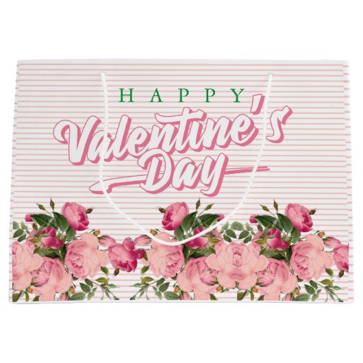 Grand Sac Cadeau Joyeuses Valentines aux fleurs (Devant)