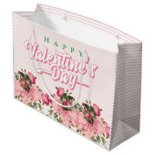 Grand Sac Cadeau Joyeuses Valentines aux fleurs (Dos Angle)