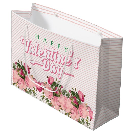 Grand Sac Cadeau Joyeuses Valentines aux fleurs (Devant Angle)