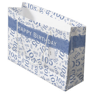 Grand Sac Cadeau Joyeux 105e anniversaire bleu et blanc Motif numér