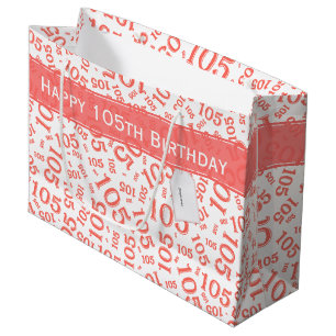 Grand Sac Cadeau Joyeux 105e anniversaire Coral Random Numéro Motif