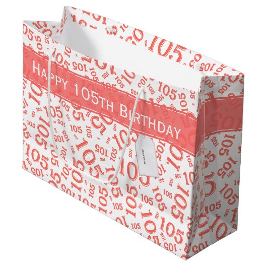 Grand Sac Cadeau Joyeux 105e anniversaire Coral Random Numéro Motif (Devant Angle)