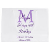 Grand Sac Cadeau Joyeux 16e anniversaire violet ajouter nom monogra (Dos)