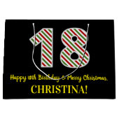 Grand Sac Cadeau Joyeux 18e anniversaire & Joyeux Noël, Nom personn (Devant)