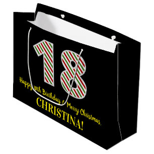 Grand Sac Cadeau Joyeux 18e anniversaire & Joyeux Noël, Nom personn
