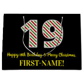 Grand Sac Cadeau Joyeux 19e anniversaire & Joyeux Noël, Nom personn (Devant)