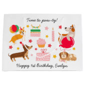 Grand Sac Cadeau Joyeux 1er anniversaire de la fille 'Pawty' (Devant)