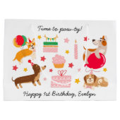 Grand Sac Cadeau Joyeux 1er anniversaire de la fille 'Pawty' (Dos)