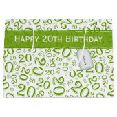 Grand Sac Cadeau Joyeux 20e anniversaire Numéro Motif Vert/Blanc (Devant)