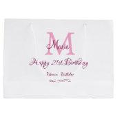 Grand Sac Cadeau Joyeux 21e Anniversaire rose ajouter nom monogramm (Dos)