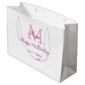 Grand Sac Cadeau Joyeux 21e Anniversaire rose ajouter nom monogramm (Dos Angle)