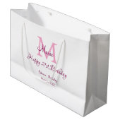 Grand Sac Cadeau Joyeux 21e Anniversaire rose ajouter nom monogramm (Devant Angle)