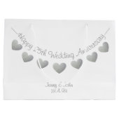 Grand Sac Cadeau Joyeux 25e anniversaire du Mariage Coeurs d'argent (Dos)