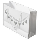 Grand Sac Cadeau Joyeux 25e anniversaire du Mariage Coeurs d'argent (Devant Angle)