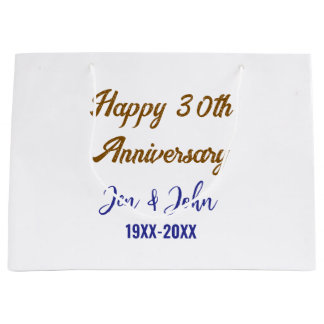 Grand Sac Cadeau Joyeux 30e anniversaire de mariage royal bleu or s
