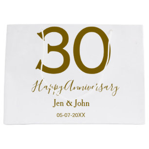 Grand Sac Cadeau Joyeux 30e anniversaire nom date golden bold lette