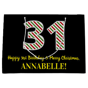 Grand Sac Cadeau Joyeux 31e anniversaire & Joyeux Noël, Nom personn