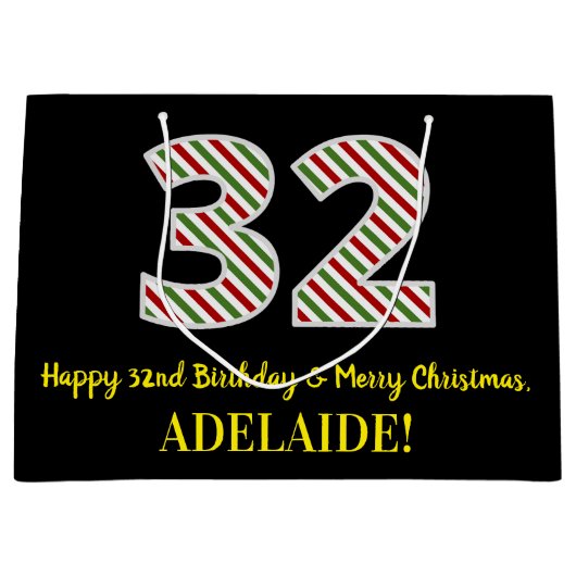 Grand Sac Cadeau Joyeux 32e anniversaire & Joyeux Noël, Nom personn (Devant)