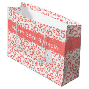 Grand Sac Cadeau Joyeux 35e anniversaire Numéro Motif Coral/Blanc