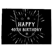 Grand Sac Cadeau Joyeux 40e anniversaire feux d'artifice noir blanc (Dos)