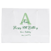 Grand Sac Cadeau Joyeux 40e anniversaire vert ajouter nom monogramm (Dos)