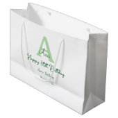 Grand Sac Cadeau Joyeux 40e anniversaire vert ajouter nom monogramm (Devant Angle)