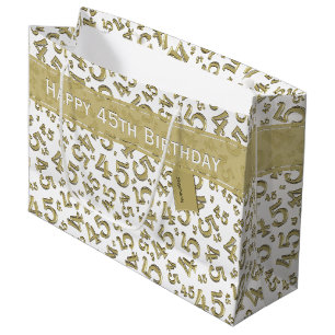 Grand Sac Cadeau Joyeux 45e anniversaire Numéro Motif Or/Blanc