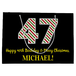 Grand Sac Cadeau Joyeux 47e anniversaire & Joyeux Noël, Nom personn