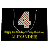 Grand Sac Cadeau Joyeux 4e anniversaire & Joyeux Noël, Nom personna (Devant)