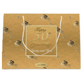 Grand Sac Cadeau "Joyeux 50e anniversaire de Mariage" Roses 3D Gold (Devant)
