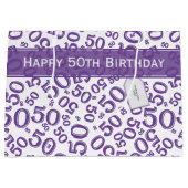 Grand Sac Cadeau Joyeux 50e anniversaire Numéro Motif violet/blanc (Devant)