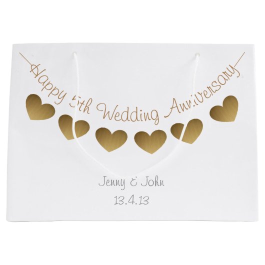 Grand Sac Cadeau Joyeux 5e anniversaire Mariage, boisé (Devant)