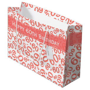 Grand Sac Cadeau Joyeux 60e anniversaire Numéro Motif Coral/Blanc