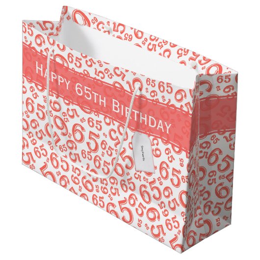 Grand Sac Cadeau Joyeux 65e anniversaire Numéro de fête Motif Coral (Devant Angle)