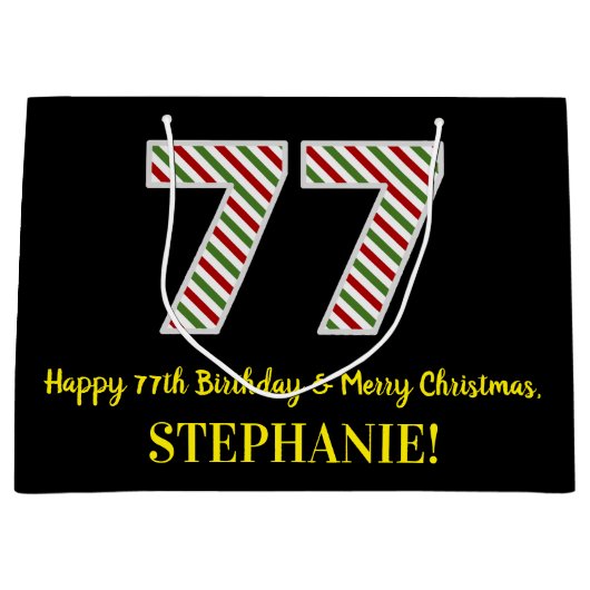 Grand Sac Cadeau Joyeux 77e anniversaire & Joyeux Noël, Nom personn (Devant)