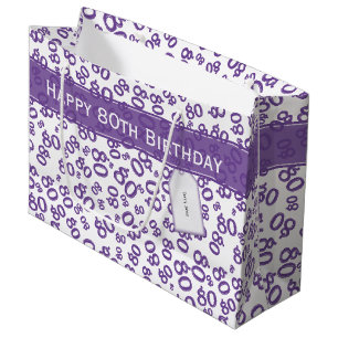 Grand Sac Cadeau Joyeux 80e anniversaire Numéro Motif violet/blanc