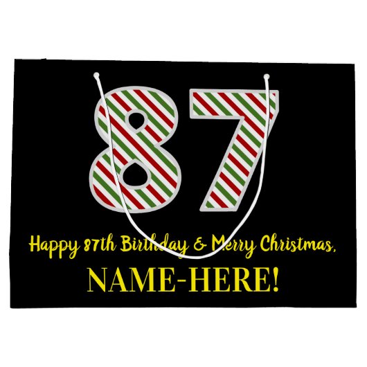 Grand Sac Cadeau Joyeux 87e anniversaire & Joyeux Noël, Nom personn (Dos)