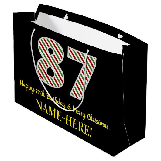 Grand Sac Cadeau Joyeux 87e anniversaire & Joyeux Noël, Nom personn (Dos Angle)