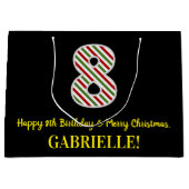 Grand Sac Cadeau Joyeux 8e anniversaire & Joyeux Noël, Nom personna (Devant)