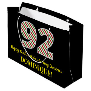 Grand Sac Cadeau Joyeux 92e anniversaire & Joyeux Noël, Nom personn