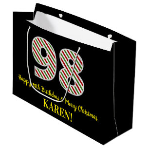 Grand Sac Cadeau Joyeux 98e anniversaire & Joyeux Noël, Nom personn